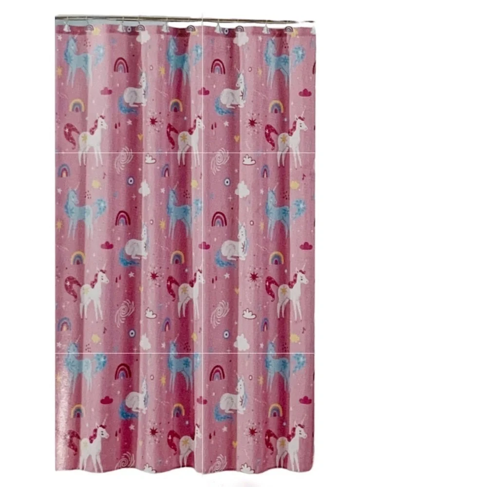 Matt & Maddie Unicorn Rainbow Fabric Shower Curtain 70 X 72 In Multicolor Pink